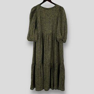 SELECTED FEMME Women's Olive Green Print Tiered Midi Dress Size S NEW £85